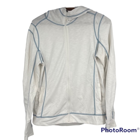 Kuhl zip front hoodie Tencel size Medium white with blue stitching - Picture 1 of 6